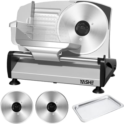 Allessnijder Elektrisch 200 W - Broodsnijmachine met Stille DC-Motor en 2 RVS Messen van 19 cm - Verstelbare Snijdikte voor Brood, Vlees, Kaas en Groenten