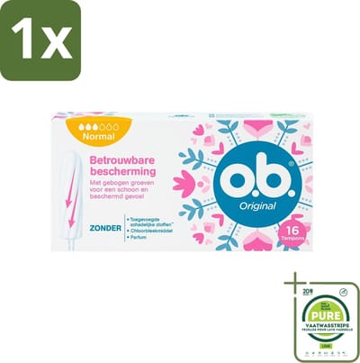 1 x o.b. Tampons - Original Normal - Voor Comfort en Betrouwbare Bescherming - 16 Tampons - Tampons - Menstruatiebescherming - Plantaardige Tampons - Chloorvrije Tampons - Parfumvrije Tampons