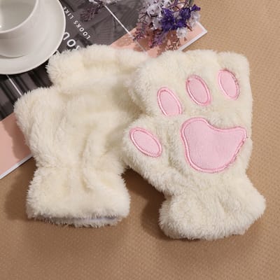 KIMU® Dierenpoot Vingerloze Handschoenen Wit Pluche - Kattenpootjes Poes Schaap IJsbeer Pootjes - Hondenpootjes Beer Dierenpootjes Fleece Festival