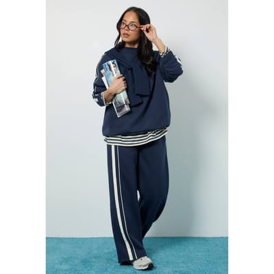 boohoo Dames Gestreepte Detail Rechte Pijp Jogger | Marineblauw | Maat: XS