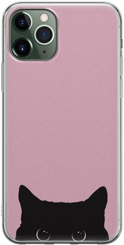 Hoesje geschikt voor iPhone 11 Pro Max - Zwarte kat - Soft Case - TPU - Print - Roze - Mooie Telefoonhoesjes