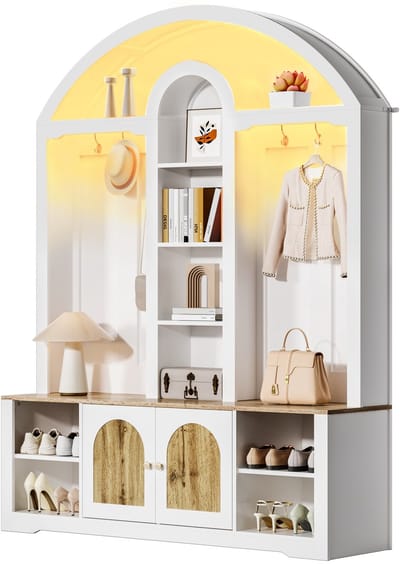 Halkasten - 120x45x50 cm - Multifunctionele Garderobekast Met Schuhregal, Planken En Haken - MDF - Natuurlijk