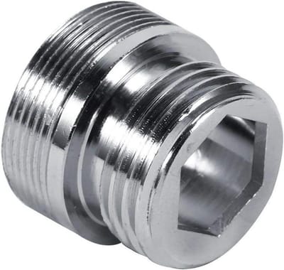 Koperen waterreiniger-adapter voor keukenkraan, G1/2 aansluiting, 24 mm naar 20 mm, messing materiaal.