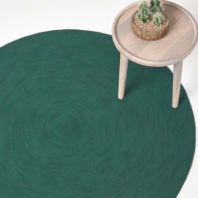 Homescapes Handgeweven gevlochten vloerkleed in donkergroen, 120 cm rond
