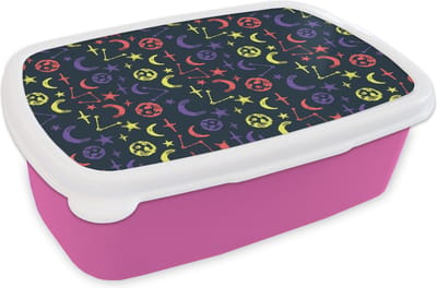 Broodtrommel Roze - Lunchbox - Brooddoos - Sterren - Planeten - Design - 18x12x6 cm - Kinderen - Meisje