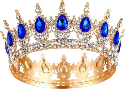 Koningin Tiara met Strass voor Vrouwen - Verjaardagscrowns, Bruiloft Accessoires en Fotoprops voor Feestjes (Goud Blauw)