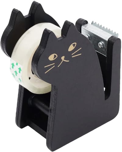 Dailygoods- Plakbanddispenser Kat - Tape Dispenser - Houten Plakbandhouder - Bureauaccessoires - Slijtvast - 9 x 8 x 3,8 cm
