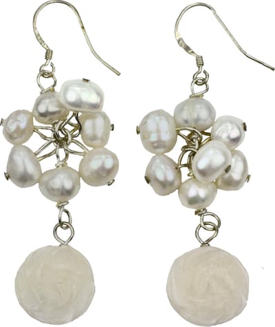 Zoetwater parel oorbellen White Rose - oorhanger - echte parels - wit - jade - sterling zilver (925) - luxe sieraden zakje - parel oorbellen dames