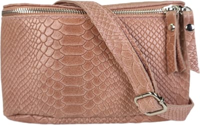 Qischa® - Crossbody fashion heuptas/bumbag - zacht leder - oud rose croq - zilveren ritssluiting