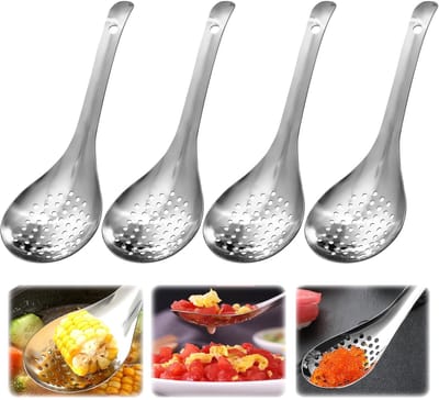 Dailygoods- Kaviaarlepel 4 Stuks - Roestvrij Staal - Sleuflepel - Servelepel - Duurzaam - Geschikt voor Buffet - Serveerlepel