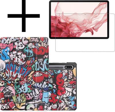 Hoes - Geschikt voor Samsung Galaxy Tab S8 - Met Screenprotector - Trifold Bookcase - Hard Cover - Hardcover Book Case - Tablet Hoesje - Graffity