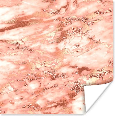 Poster Marmer - Glitter - Rose goud - 100x100 cm XXL