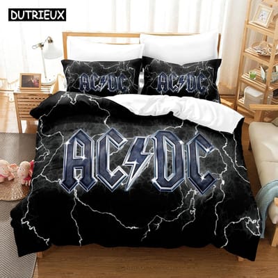 3D Ac/Dc Muziek Beddengoed Sets Dekbedovertrek Set Met Kussensloop Eenpersoons Tweepersoons Queen King Beddengoed Bedlinnen EU Single 135x200cm black