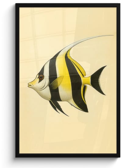 Poster in lijst - Fotolijst 60x90 cm - Posters - Vis - Sierlijk - Rugvin - Geel - Posterlijst zwart - Decoratie - Wanddecoratie woonkamer - Muurdecoratie slaapkamer