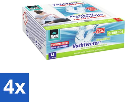 Bison - Ambiance - Vochtvreter - Vochtmagneet - Navulverpakking - 450 Gram - 1 stuk - Geurloos - Voordeelverpakking - 4 stuks