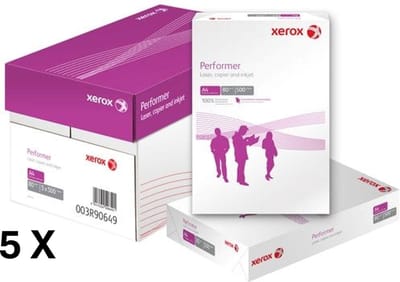 5 x pak Kopieerpapier Xerox Performer - A4 80gr wit - Doos