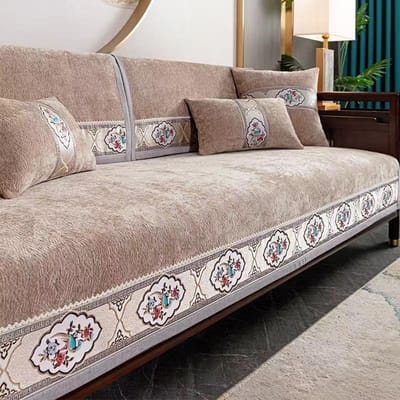 Magpie geborduurde bankhoes effen kleur Chinese stijl bankrugkussen Chenille antislip woonkamer beschermhoes 70x70cm 1pcs