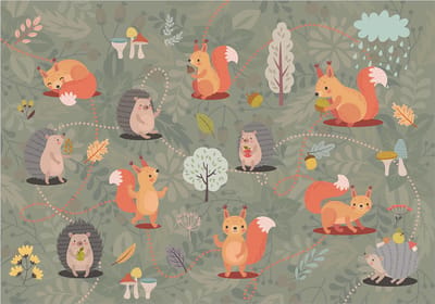 Fotobehangkoning - Behang - Vliesbehang - Fotobehang Vrienden van het Bos - Bosdieren - Friends of the Forest - 150 x 105 cm
