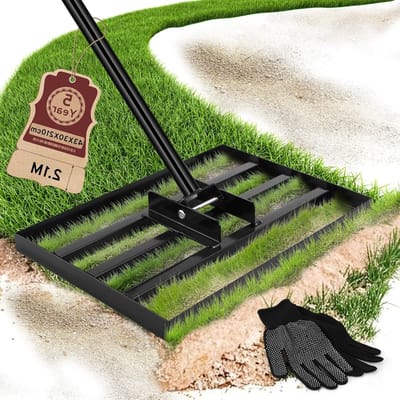 Zware Grond Egalisatie Hark, 43 x 30 cm, Verstelbare 210 cm Handgreep, Tuinonderhoud en Golfbaan Gebruik