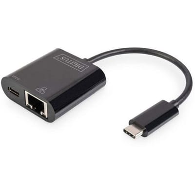 Digitus USB-C, RJ45 Adapter [1x USB-C stekker - 1x RJ45-bus, USB-C bus] DN-3027 Incl. RJ45-bus, Met laadbus, Met USB