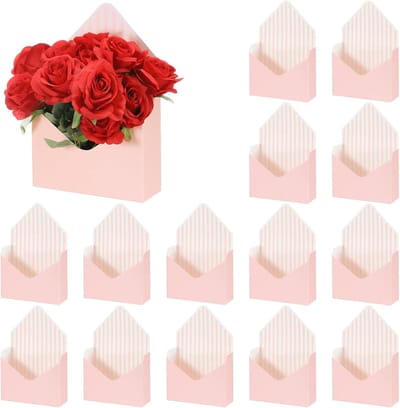 Opvouwbare Bloem Boeket Envelopdozen - 20 Stuks Roze Papieren Zakken voor Cadeaus