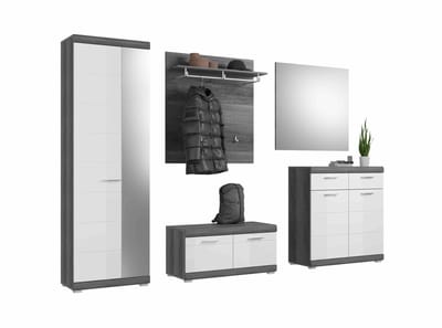 Scout garderobekastcombinatie wit hoogglans MDF TZ rookzilver NB - 40x272x197cm