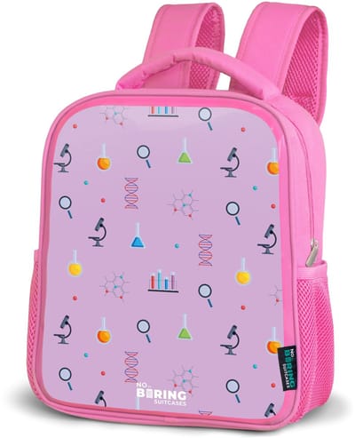 NoBoringSuitcases.com® - Rugzak roze - Schooltas meisjes - Laboratorium en wetenschapspatroon op paarse achtergrond - Kinder rugtas meisje - Boekentas kind - Kinderrugzak voor school - Schoolrugzak