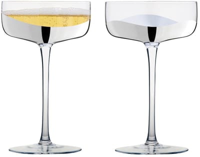 Anton Design Studio Set van 2 Wave zilveren champagne coupe glazen 250 ML