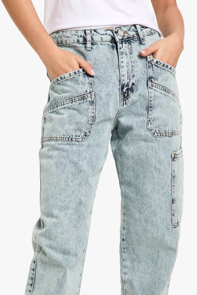 boohoo Dames Acid Wash Cargo Straight Fit Jeans | Licht Gebleekt | Maat: 40