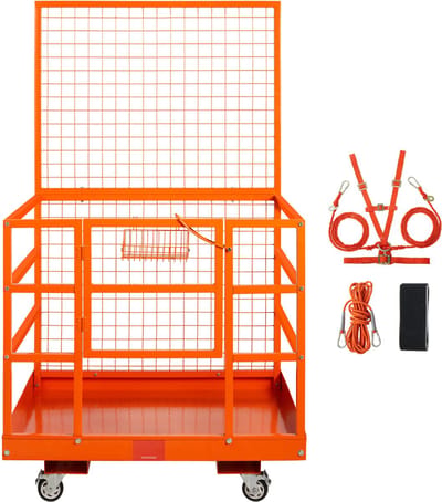 Heftruck/Stapelaar Werkplatform - Veiligheidskooi/Manbak - Draagvermogen 635 kg - Zware Stalen Werkbak - Afmeting 114,3×109,2×203,2 cm - Voor 1-2 Personen