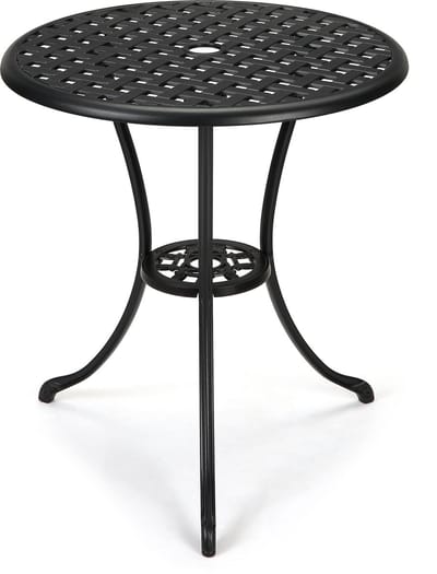 Jensaro Ronde Tuintafel 60 cm – Bistrotafel voor Balkon en Terras – Weerbestendig Metaal – Parasolopening – Compact Design Zwart