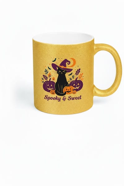 Spooky & Sweet Halloween Mok - Gouden Glitter Keramische Koffiemok 330ml