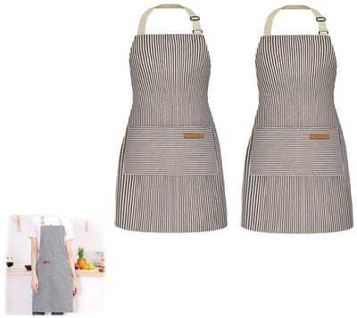KZQ Keukenschort - Tweedelig professioneel kookschort met twee grote, verstelbare zakken - unisex, geschikt voor koken, grillen en knutselen - grijs