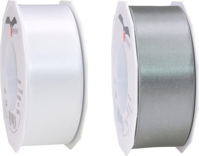 Glorex hobby - Satijn cadeau sierlint - antraciet en wit - 25 meter x 4 cm