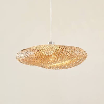 Lindby - hanglamp - 1licht - Bamboe, ijzer - H: 18 cm - E27 - bamboenatuur