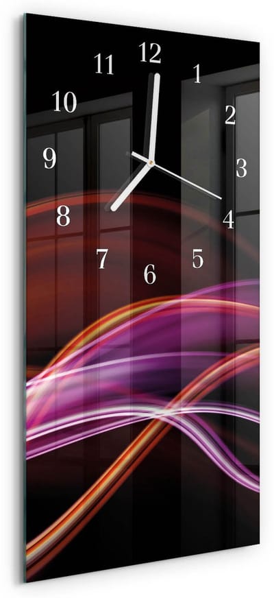 Tulup Wandklok - Abstracte kunst Moderne Wandklok Glas - 30x60 cm - Paars Wandklok Glas Decoratie - Witte Handen - Rechthoekige Wandklok - Wandklok Glas Met Motief - Decoratieve Glazen Klok
