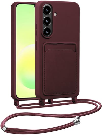 Hoesje Geschikt voor Samsung A57 Hoesje Met Koord Siliconen Case - Hoes Geschikt voor Samsung Galaxy A57 Backcover Met Afneembaar Koord - Aubergine