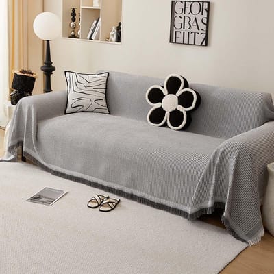 Zachte Bank Plaid met Tassels 180x300 cm Grijs - Antislip & Wasbare Slaapbank en Fauteuil Beschermer