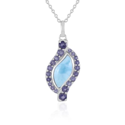Cavill - Larimar & Ioliet Halsketting - 925 Sterling Zilver Gerhodineerd - 3,55 ct Edelstenen - Elegante & Verfijnde Sieraden voor Dames