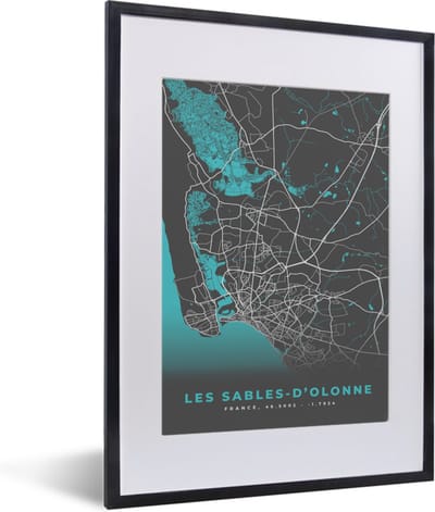 Fotolijst incl. Poster - Frankrijk - Plattegrond - Stadskaart - Les Sables-d'Olonne - Kaart - 30x40 cm - Posterlijst