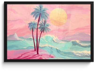 Poster in lijst - Fotolijst 60x40 cm - Posters - Palmbomen - Golven - Zee - Posterlijst zwart - Decoratie - Wanddecoratie woonkamer - Muurdecoratie slaapkamer