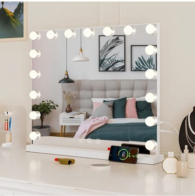 JCP® Make up Spiegel - 17 LED-lampen - Hollywood Spiegel - Make-up Spiegel met Verlichting - Wit - 60cm x 12cm x 52cm