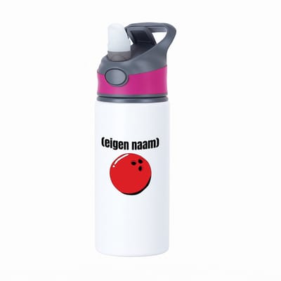 Hacebo® - bowlingsbal met eigen naam waterfles met rietje roze - Bowlen - bowlers - iemand die houdt van bowlen - verjaardag - cadeau - kado - water fles - 650ML