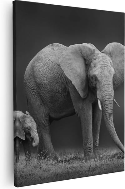 Artaza Canvas Schilderij Olifant Met Kalf - 40x50 cm - Wanddecoratie Woonkamer - Muurdecoratie Dieren Afrika - Kamer Accessoires