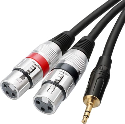 Dual XLR Female naar 3.5mm TRS Stereo Microfoon Kabel, Y-Splitter voor 2 Microfoons, 1/8 Mini Jack Kabel voor Camera en Professionele Audio Apparatuur - 2 meter lengte