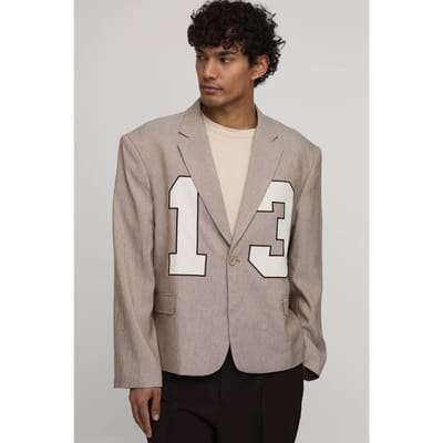 Oversized Blazer Met Visgraatmotief En Applicatie | Taupe | Size 34