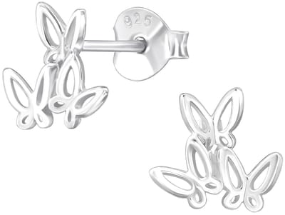 Joy|S - Zilveren vlinder oorbellen - 3 vlindertjes - 8.3 x 7.7 mm oorknoppen - sterling zilver 925