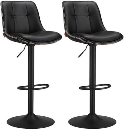 Barstoelen, 2-delige set, in hoogte verstelbaar, draaibaar zitvlak, met rugleuning en voetensteun. Modern en eenvoudig design, stevig en duurzaam metalen frame. Geschikt voor bar, eetkamer en aanrecht. 44 x 48 x (90-112) cm, zwart.
