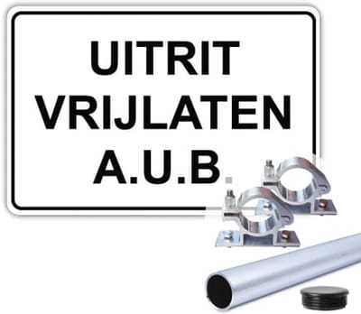 Bord Uitrit Vrijlaten - Weerbestendig Aluminium - 40x60 cm - Bevestiging: Met paal 150 cm + paalbeugels + paaldop