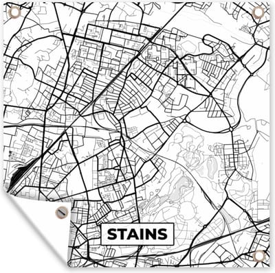 Tuin poster Stains - Plattegrond - Kaart - Frankrijk - Stadskaart - Zwart wit - 200x200 cm - Tuindoek